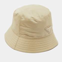 Pre Owned Prada Beige Re-Nylon Triangle Logo Bucket Hat S