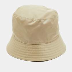 Pre Owned Prada Beige Re-Nylon Triangle Logo Bucket Hat S