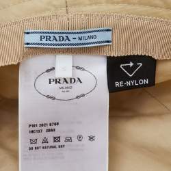 Pre Owned Prada Beige Re-Nylon Triangle Logo Bucket Hat S