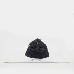 Pre Owned Prada Black Logo Crochet Raffia Bucket Hat M
