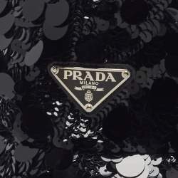 Pre Owned Prada Re-Nylon Black Triangle Logo Allover Sequin Bucket Hat M