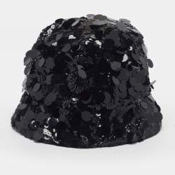 Pre Owned Prada Re-Nylon Black Triangle Logo Allover Sequin Bucket Hat M