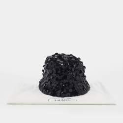 Pre Owned Prada Re-Nylon Black Triangle Logo Allover Sequin Bucket Hat M