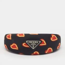 Pre Owned Prada Black Heart Print Re-Nylon Padded Headband 