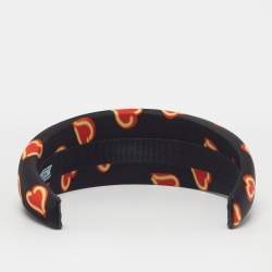 Pre Owned Prada Black Heart Print Re-Nylon Padded Headband 