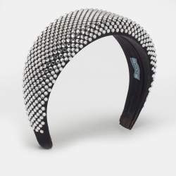 Pre Owned Prada Black Crystal Embellished Satin Oversized Headband
