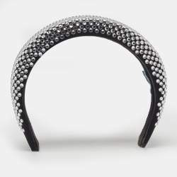 Pre Owned Prada Black Crystal Embellished Satin Oversized Headband