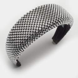 Pre Owned Prada Black Crystal Embellished Satin Oversized Headband