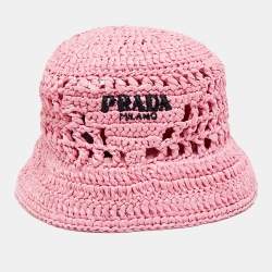 Pre Owned Prada Pink Crochet Logo Embroidered Bucket Hat M 