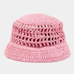 Pre Owned Prada Pink Crochet Logo Embroidered Bucket Hat M 