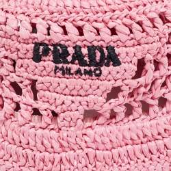 Pre Owned Prada Pink Crochet Logo Embroidered Bucket Hat M 