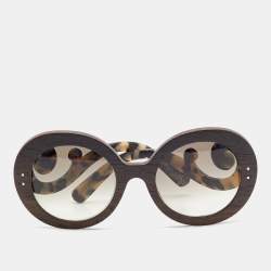 Pre Owned Prada Tortoise Brown Gradient SPR 27R Wooden Baroque Round Sunglasses 