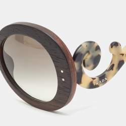 Pre Owned Prada Tortoise Brown Gradient SPR 27R Wooden Baroque Round Sunglasses 