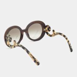 Pre Owned Prada Tortoise Brown Gradient SPR 27R Wooden Baroque Round Sunglasses 