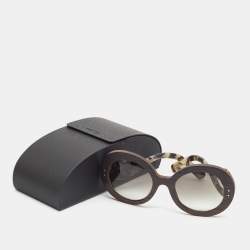 Pre Owned Prada Tortoise Brown Gradient SPR 27R Wooden Baroque Round Sunglasses 
