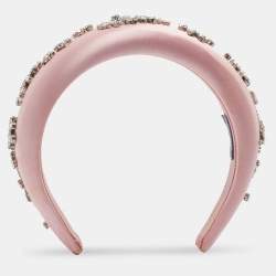 Pre Owned Prada Pink Crystal Embellished Satin Headband