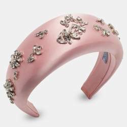 Pre Owned Prada Pink Crystal Embellished Satin Headband