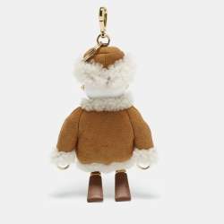 Pre Owned Prada Soft Robot Bag Charm Brown/White Suede and Shearling Fur