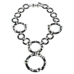 Pre Owned Prada Flower Power Black Plexiglas Crystal Floral Bedecked Link Necklace