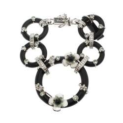 Pre Owned Prada Flower Power Black Plexiglas Crystal Floral Bedecked Link Bracelet