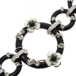Pre Owned Prada Flower Power Black Plexiglas Crystal Floral Bedecked Link Bracelet