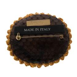 Pre Owned Prada Multicolor Woven Straw Snake Skin Pin Brooch 