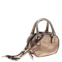 Pre Owned Prada Metallic Saffiano Leather Purse Key Chain