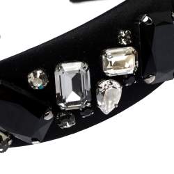 Prada Black Crystal Embellished Satin Headband