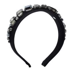 Prada Black Crystal Embellished Satin Headband