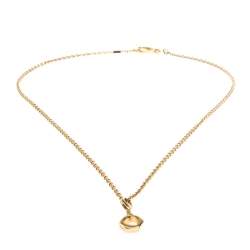 Prada Heart Charm Gold Tone Chain Link Long Necklace