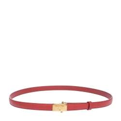 Prada Red Saffiano Leather Logo Plaque Slim Belt 80CM