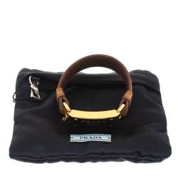 Pre Owned Prada Brown Ostrich Gold-Plated Bracelet 17CM
