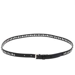 Prada Black Saffiano Lux Leather Studded Slim Belt 85CM
