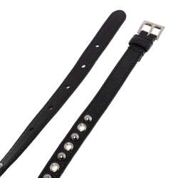 Prada Black Saffiano Lux Leather Studded Slim Belt 85CM