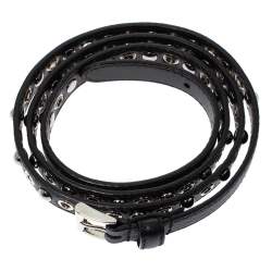 Prada Black Saffiano Lux Leather Studded Slim Belt 85CM