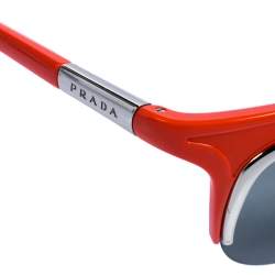 Pre Owned Prada Silver Tone & Coral/ Grey SPR 68O Cat Eye Sunglasses
