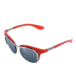 Pre Owned Prada Silver Tone & Coral/ Grey SPR 68O Cat Eye Sunglasses