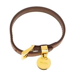 Pre Owned سوار برادا معدن ذهبي اللون و جلد سافيانو كراميل