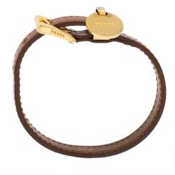 Pre Owned سوار برادا معدن ذهبي اللون و جلد سافيانو كراميل