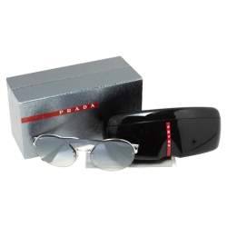 Pre Owned Prada Silver/ Blue Gradient SPR 65T Rimless Round Sunglasses