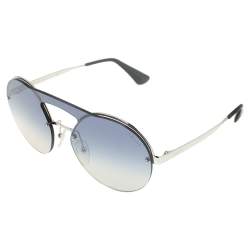 Pre Owned Prada Silver/ Blue Gradient SPR 65T Rimless Round Sunglasses