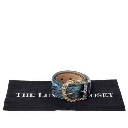 Pre Owned حزام برادا إبزيم جلد ثعبان أزرق 90 سم