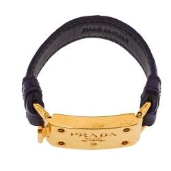 Pre Owned Prada Purple Ostrich Leather Gold Tone Bracelet 
