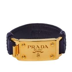 Pre Owned Prada Purple Ostrich Leather Gold Tone Bracelet 