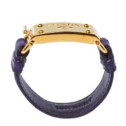 Pre Owned Prada Purple Ostrich Leather Gold Tone Bracelet 
