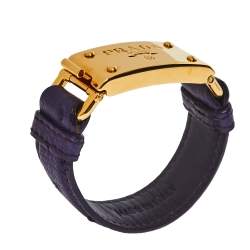 Pre Owned Prada Purple Ostrich Leather Gold Tone Bracelet 