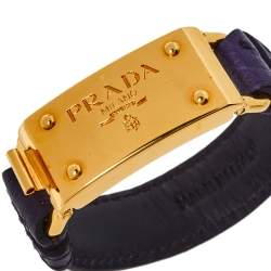 Pre Owned Prada Purple Ostrich Leather Gold Tone Bracelet 