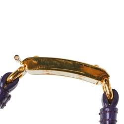 Pre Owned Prada Purple Ostrich Leather Gold Tone Bracelet 
