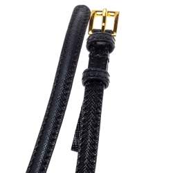 مملوكة مسبقًا Prada Black Saffiano Leather Narrow High Waist Belt 75CM