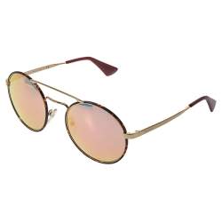 Pre Owned Prada Dark Havana Brown/ Pink Mirrored SPR 51S Cinema Round Sunglasses